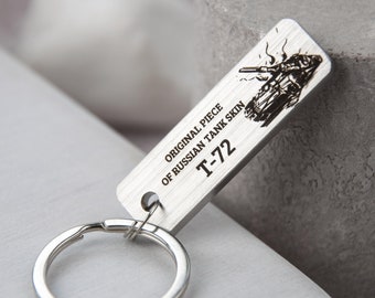 Ukrainian keychain Christmas memory gift for him, Custom keychain made from piece of destroyed russian tank, Dad Son Huband gift ideas