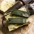 Piece of russian tank keychain, Destroyed tank recycled in Ukraine, Custom mens khaki keychain, Key fob with custom engraving, Military gift product logo