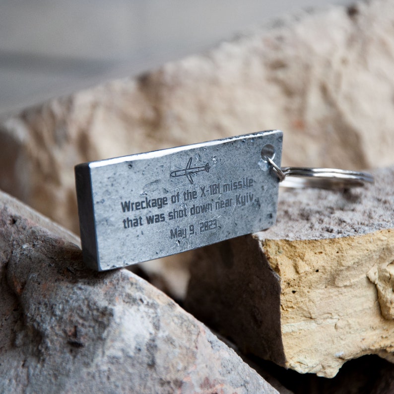 Piece of Downed Missile X-101 Recycled in Ukraine Brutalist Keychain for Dad Custom Key Chain Ukraine War Trophy Military Gift for Him image 2