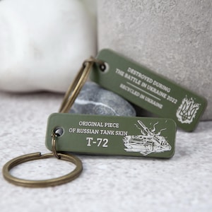 Mens Christmas gift Piece of russian tank keychain, Destroyed tank recycled in Ukraine, Custom mens khaki keychain, Memorable Ukrainian gift