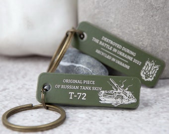Mens Christmas gift Piece of russian tank keychain, Destroyed tank recycled in Ukraine, Custom mens khaki keychain, Memorable Ukrainian gift