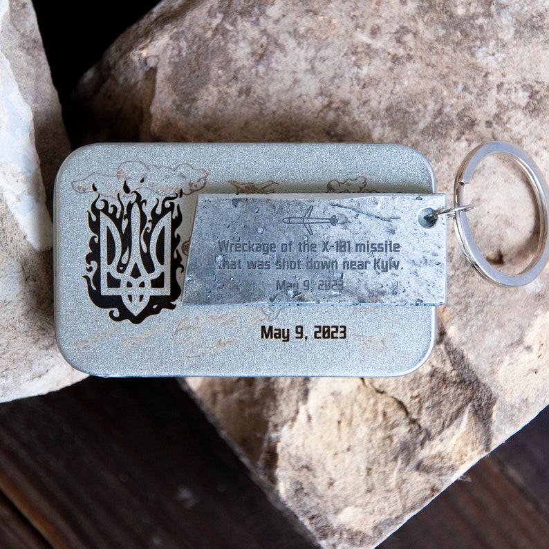 Piece of Downed Missile X-101 Recycled in Ukraine Brutalist Keychain for Dad Custom Key Chain Ukraine War Trophy Military Gift for Him image 7