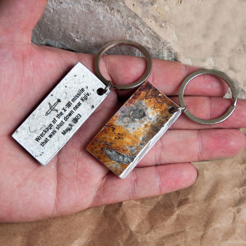 Piece of Downed Missile X-101 Recycled in Ukraine Brutalist Keychain for Dad Custom Key Chain Ukraine War Trophy Military Gift for Him image 8