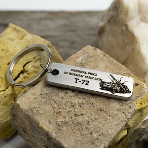 Ukraine keychain made from piece of destroyed russian tank, Military gift for veteran, Key fob for men zdjęcie 2