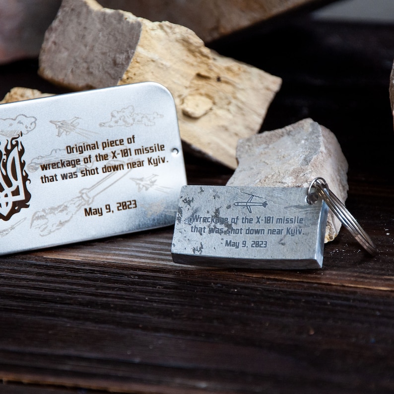 Piece of Downed Missile X-101 Recycled in Ukraine Brutalist Keychain for Dad Custom Key Chain Ukraine War Trophy Military Gift for Him image 9
