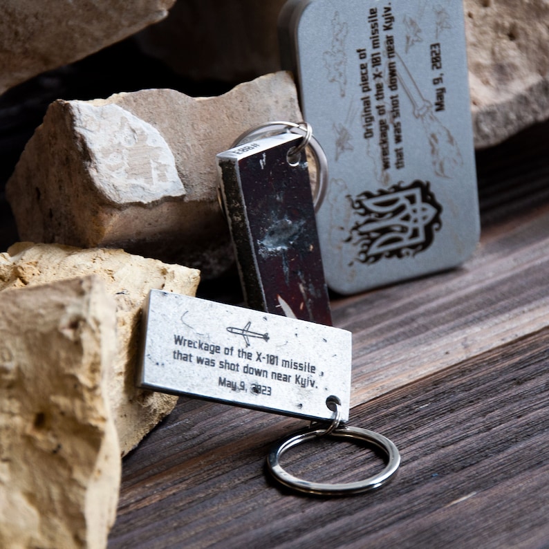 Piece of Downed Missile X-101 Recycled in Ukraine Brutalist Keychain for Dad Custom Key Chain Ukraine War Trophy Military Gift for Him image 1