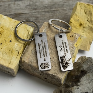 Ukraine keychain made from piece of destroyed russian tank, Military gift for veteran, Key fob for men zdjęcie 6