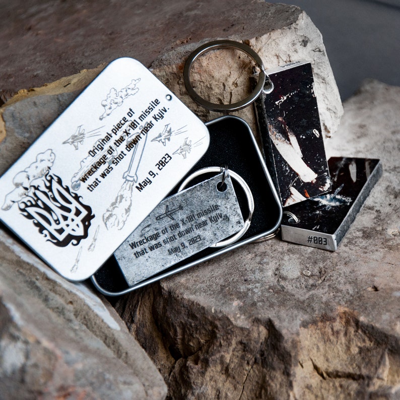 Piece of Downed Missile X-101 Recycled in Ukraine Brutalist Keychain for Dad Custom Key Chain Ukraine War Trophy Military Gift for Him image 5