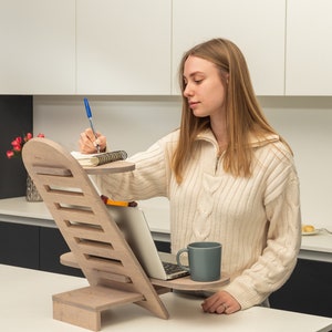 Modern wood standing desk , Wood work station, Laptop stand, Modern desk, Adjustable desk stand, Sit Stand Desk image 2