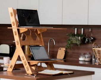 Adjustable desk- Sit stand desk - Floating shelves - Laptop stand - Floating desk - Handmade furniture - Computer stand - Wood standing desk