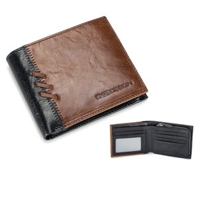 ENZODESIGN, Cuero de búfalo, Cartera para hombre, Compartimento para monedas con cremallera, Cartera para hombre, enzo, Mucha tarjeta, Punto rasgado, Marrón, Vintage, Grano completo