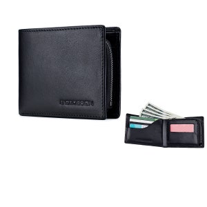 ENZODESIGN, Cuero de vaca italiano, Cartera para hombre, Cartera para hombre, Compartimento para monedas con cremallera, Bolsillo para monedas, ENZO, Cartera de cuero, nuevo diseño, gran regalo