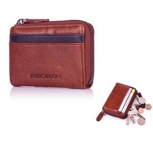 ENZODESIGN, Cuir de buffle, Porte-monnaie avec porte-clés, Pleine fleur, Porte-cartes, Porte-monnaie, Mini portefeuille, Porte-clés portefeuille, Porte-carte d'identité, Cadeau, Unisexe