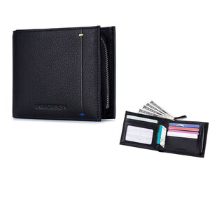 ENZODESIGN, Portefeuille en cuir, pleine fleur. Napa vache, compartiment zippé pour la pièce, portefeuille en cuir pour homme, cadeau pour homme, deux volets, poche pour pièce de monnaie, carte d'identité, enzo