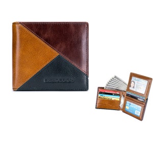 ENZODESIGN, Cartera de cuero, Slim Bifold, Cartera para hombre, Cartera para hombre, Cartera para tarjetas, Flipover I.D. Windows, enzo, Parche, Tarjeta billetera, Buffalo