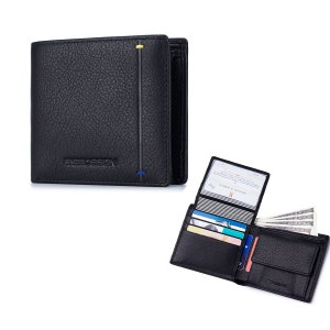 ENZODESIGN, Cartera de cuero de vaca suave de grano de guijarro, ventana de identificación abatible, estuche para monedas, billetera para hombres, billetera para hombres, ranura para tarjeta de identificación, enzo, lote de tarjetas