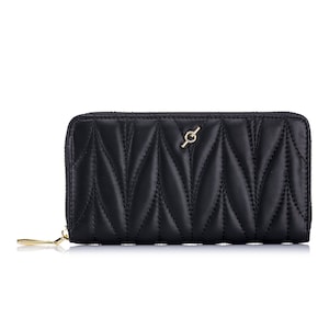 ENZODESIGN, toucher doux, peau d'agneau, cuir matelassé, sac à main zippé, portefeuille pour femme, portefeuille femme, sac à main en cuir, portefeuille long, pièce de monnaie