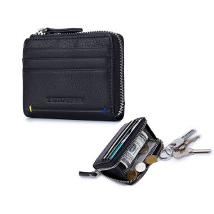 ENZODESIGN, grain de galet, cuir de vache souple, porte-monnaie d'identité, porte-clés, porte-clés, porte-monnaie, mini portefeuille, portefeuille pour homme, portefeuille de poche
