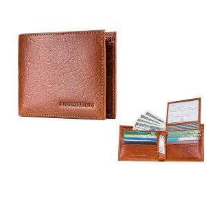 ENZODESIGN, Cuero italiano, Cartera plegable delgada, 8 ranuras para tarjetas, Flip over I.D. Ventana, Cartera para hombre, Cartera para hombre, Cartera para hombre