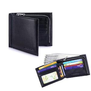 ENZODESIGN, Cartera de napa de vaca, Compartimento para monedas con cremallera, Cartera de cuero para hombre, Cartera para tarjetas de crédito, Plegable, Impresionante billetera de regalo, Bolsillo para monedas, Enzo