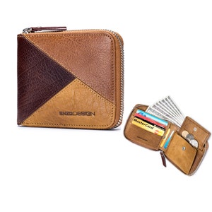 ENZODESIGN, Pazuru, Cuero de búfalo, Cremallera alrededor, Cartera de cuero, Cartera para hombre, Cartera para hombre, Bolsillo para monedas, enzo, Regalo para hombre, Patrón de cartera