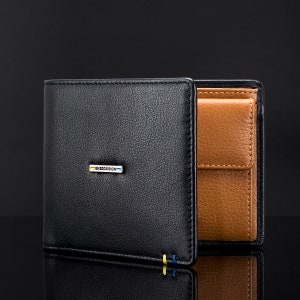 ENZODESIGN, Cartera de cuero de grano completo, Compartimento para monedas a presión, Cartera para hombres, Cartera para tarjetas de crédito, Bifold, Regalo para hombres, Cartera para monedas, bolsillo para monedas