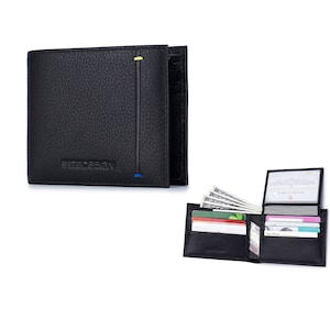 ENZODESIGN, Grain de galets, Doux au toucher, Cuir de vache, Portefeuille pour homme, Portefeuille pour homme, Carte d'identité à rabat Fenêtres, porte-cartes, enzo, cadeau pour homme