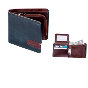 ENZODESIGN, Cuir pleine fleur, Portefeuille sportif, Compartiment zippé pour la monnaie, Portefeuille pour homme, Portefeuille pour homme, Peau de vache, enzo, Fenêtre d'identification rabattable, vintage