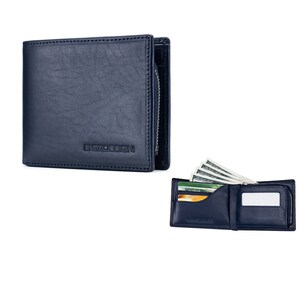 ENZODESIGN, Cuero de vaca italiano, Cartera para hombre, Cartera para hombre, Compartimento para monedas con cremallera, Bolsillo para monedas, ENZO, Cartera de cuero, nuevo diseño, gran regalo