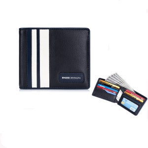 ENZODESIGN, Cartera de cuero para hombre, Cartera, Cartera de cuero, Cartera para hombre, 14 tarjetas, Mucha tarjeta, Cartera delgada, Bifold, Regalo impresionante, Raya, ENZO