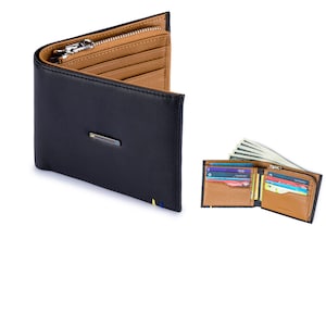 ENZODESIGN, Cartera de cuero de grano completo, Compartimento para monedas con cremallera, Cartera para hombres, Cartera para tarjetas de crédito, Bifold, Regalo para hombres, Cartera para monedas, bolsillo para monedas