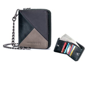 ENZODESIGN, Cartera con cadena, Cadena para billetera, Correa de cadena, Cartera de cuero, Cuero de búfalo, Compartimento con cremallera, Cartera para hombres, Cartera para hombres, Regalo, enzo