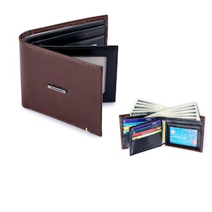 ENZODESIGN、フルグレインレザーウォレット、センターディバイダー、メンズウォレット、クレジットカードウォレット、二つ折り、男性へのギフト、ウォレットカード、男性用ウォレット