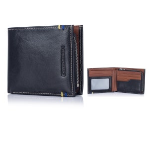 ENZODESIGN, Portefeuille en cuir italien, Compartiment zippé pour la monnaie, Portefeuille en cuir pour homme, Portefeuille pour cartes de crédit, Deux volets, Super portefeuille cadeau, Pochette pour pièces de monnaie