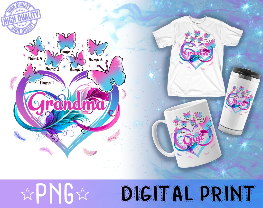 Personalized Grandma Heart With Butterflies Png, Grandma Heart Design, Grandma Mom Nana Mama ...