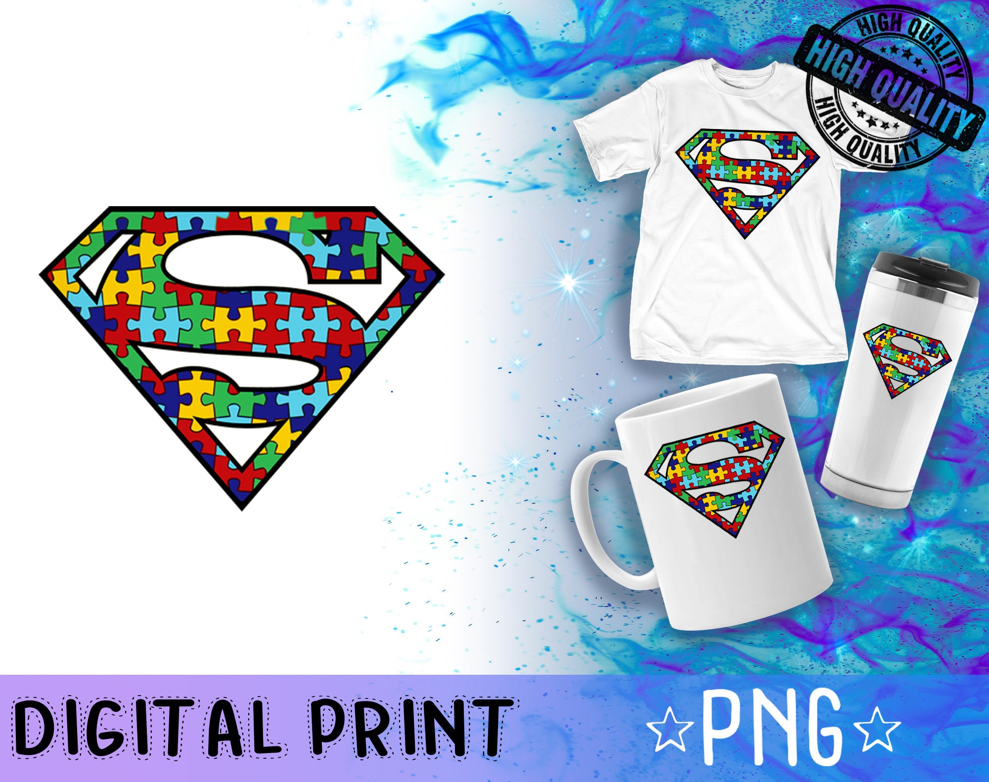 Autism Awareness Superman Style Logo PNG Digital File Art | Etsy