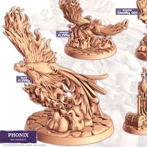 Miniature à peindre, compagnon Phonix le phénix, imprimée en 3D avec de la résine végétale