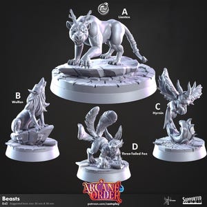 Liontex Wolfen Hyrnin Compagno Volpe a Tre Code: Animale Fantasy in Miniatura Dipingibile Stampato in 3D per Diorami da Gioco da Tavolo - Arcane Order