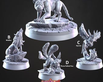 Liontex Wolfen Hyrnin Three Tailed Fox Companion: Fantasy Animal Paintable Miniature 3D Printed for Tabletop Games Dioramas - Arcane Order