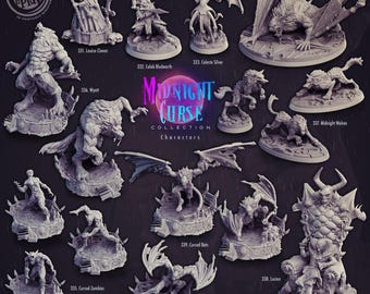 Komplette Midnight Curse Sammlung Dracula Vampir Van Helsing Zombie Werwolf fliegende Fledermaus Hexe Bestie lackierbare Miniaturmodelle von CastNPlay