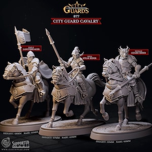 City cavalry guard patrol paintable miniatures, Male, Female, Dog guard 3D printed with plant based resin - City Guards