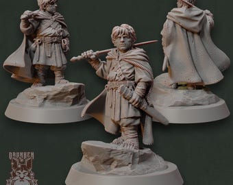 Guerriero Halfling in miniatura verniciabile per diorami di giochi di ruolo da tavolo