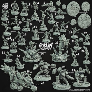 Complete Goblin Convoy 32mm Scale Collection: Fantasy Mechanical Scrapyard Paintable Miniatures for Tabletop Games and Dioramas
