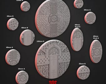 Sacred Church City Stone Castle Style Themed Paintable Miniature Model Base Circle Oval 25mm, 30mm, 35mm, 40mm, 60mm, 100mm- Church of Wrath