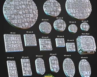 Aztec inspired miniature model bases by CastNPlay, Masks of Kiimil - Circle, oval, rectangle, Square
