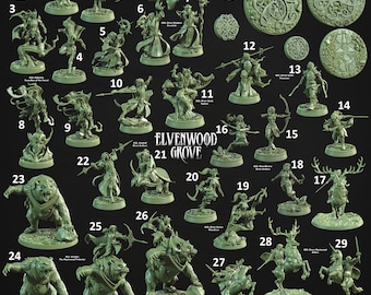 Komplette Elevenwood Grove Collection Elf Bogenschütze Elf Schurke Barde Krieger Lackierbare Miniatur Modelle
