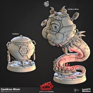 Witch&#39;s Cauldron mimic paintable miniature collection 3D printed with plant based resin - Mimic Mayhem