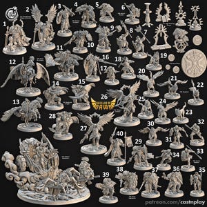 Colección completa de Escudos del Amanecer a escala de 32 mm: Miniaturas pintables de cultos religiosos de fantasía para juegos de mesa y dioramas.