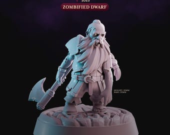 Enano Zombi, escala 32 mm. Aldeano enano zombificado y desfigurado: miniatura de terror pintable impresa en 3D para diorama de juegos de rol de mesa - Más allá de la tumba