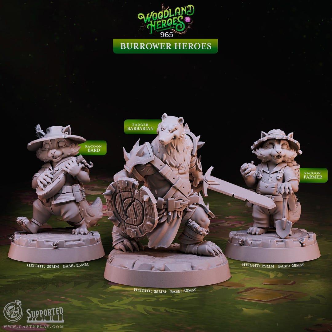 Badger Racoon Humanoid Bard Barbarian Farmer Paintable Miniatures 3D ...